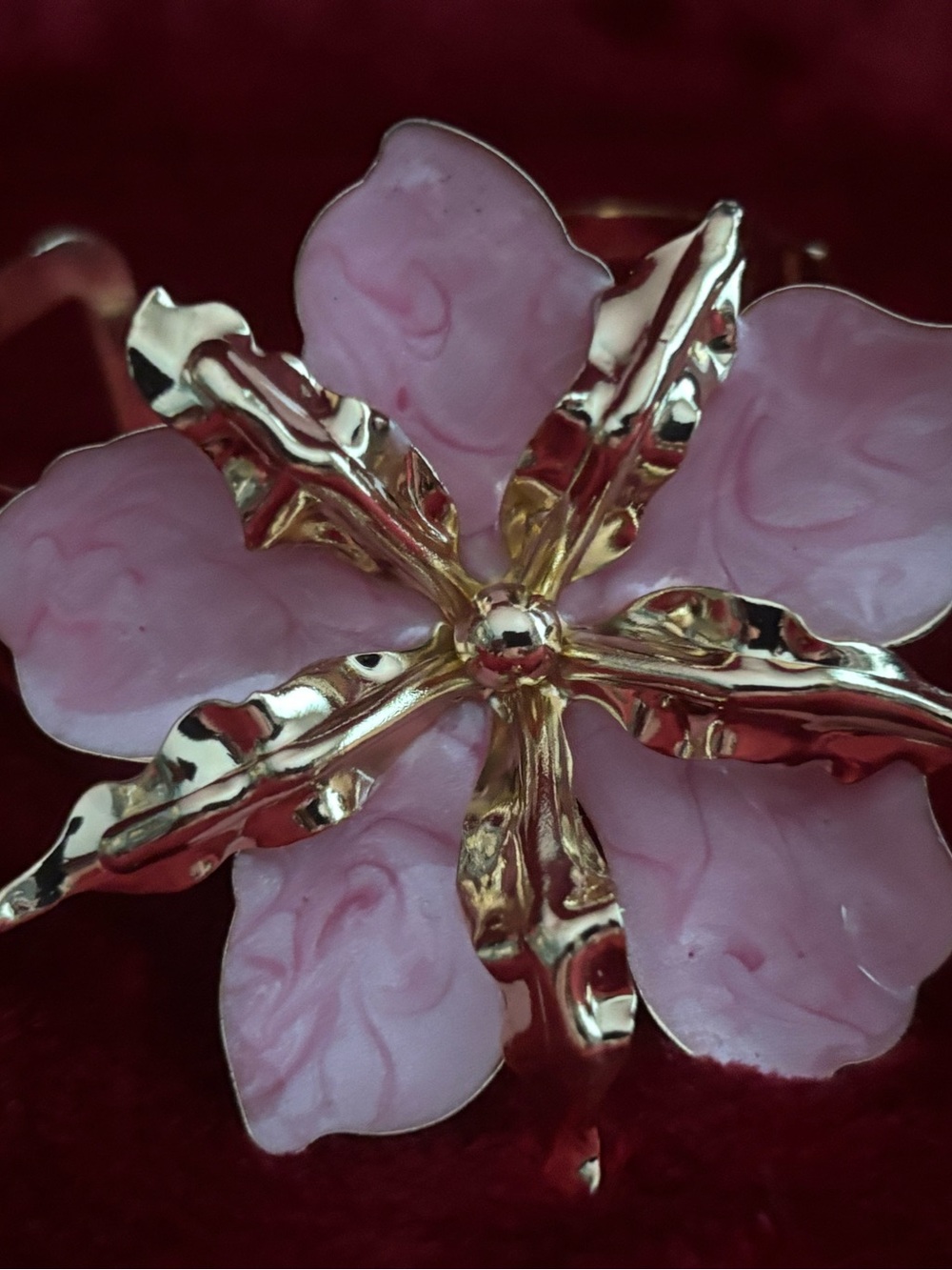 Gold & Pink Floral Statement Brooch - Women's Jewelry